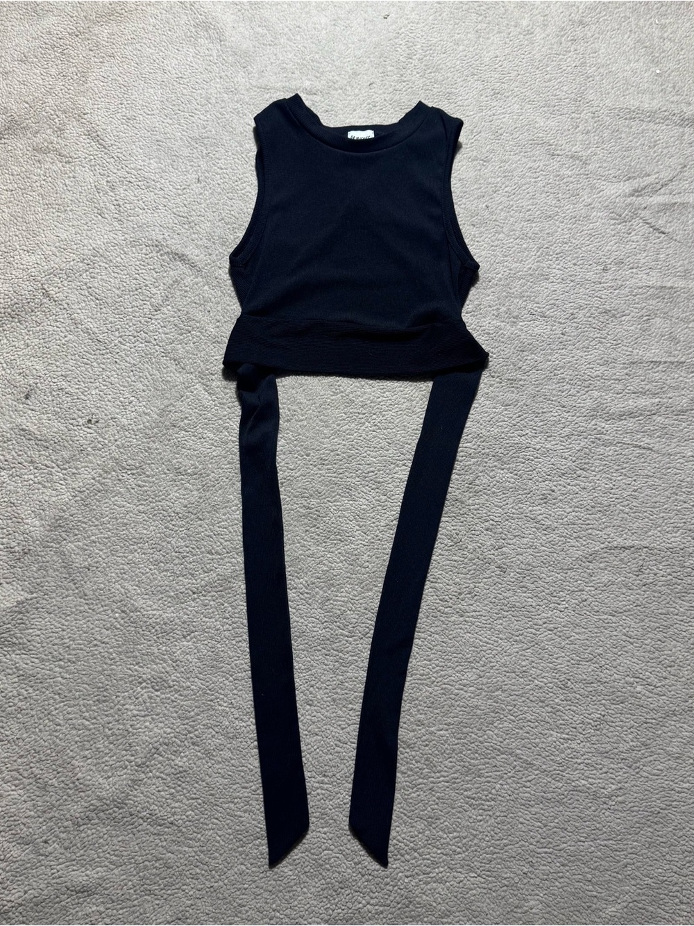 Princess Polly Top Womens 4 Black Ribbed Cropped Sleeveless Back Tie Casual Tee